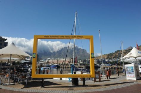 World Design Capital yellow frame at the V&A Waterfront. Cape Town. Image courtesy of Cape Town Tourism.